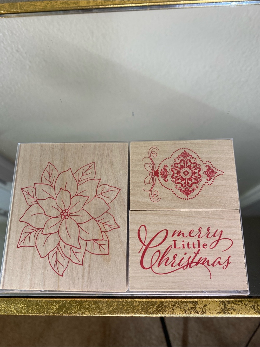 Recollections Christmas Wood Stamp Set - Red Floral Poinsettia & Ornament